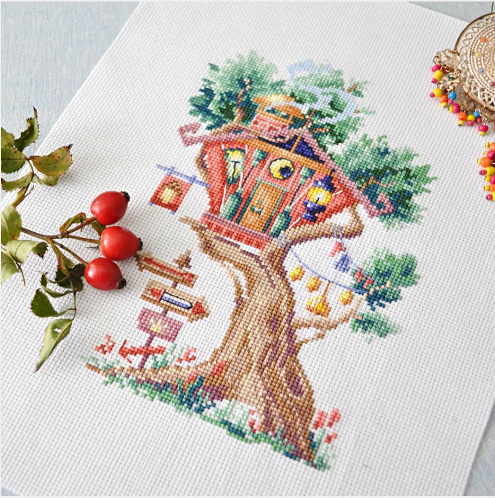 Набор для вышивания нитками Сделай своими руками, Дома на деревьях. Гостевой, 12х18 см