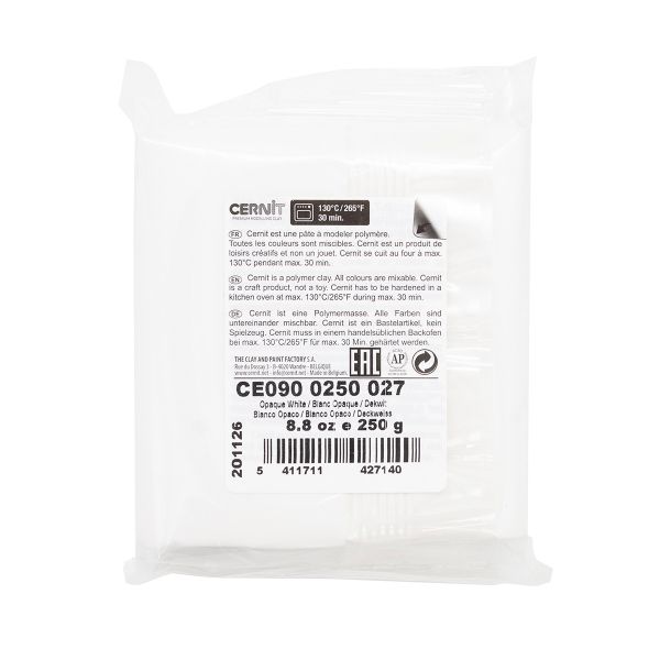 Полимерная глина Cernit №1 запекаемая, классическая 250гр, 027 белый матовый
