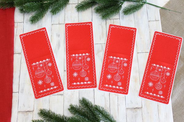 Набор для вышивания нитками МП Студия (Жар-птица), Новогодние узоры. Набор для сервировки приборов, 26х11 см