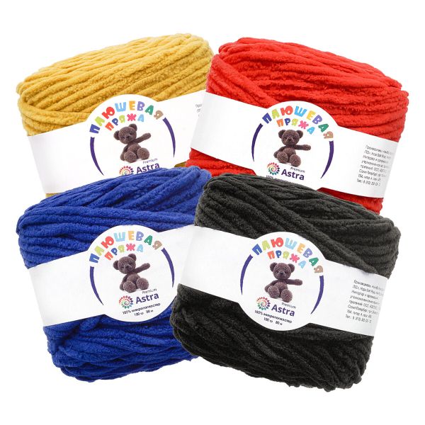 Пряжа Astra Premium (Астра Премиум) Плюшевая / уп.4 мот. по 100 г, 80 м, ассорти №4, 4 цвета