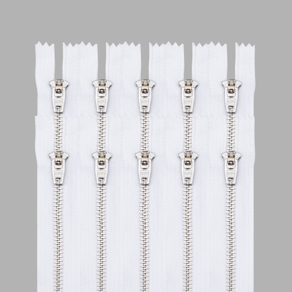 Молния металл джинсовая Т5 (5 мм) 1 зам., н/раз., 14 см, белый, 39082/14-Н, 10 шт