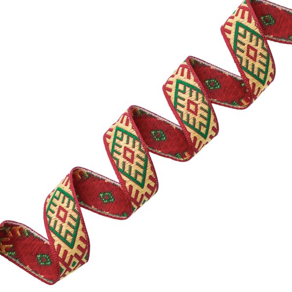 Лента (тесьма) жаккардовая 18.0 мм / 25±1 метров, Славянский орнамент Оберег, рис.9227 (1 красный/желтый/зеленый) С3771Г17