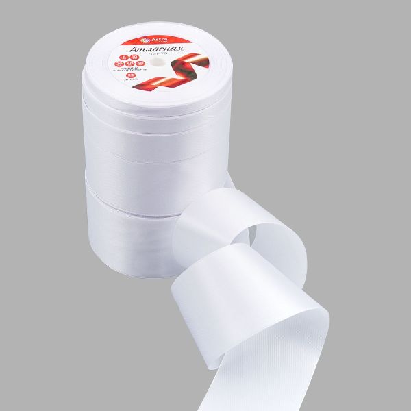 Набор атласных лент 5 размеров 6.0 мм, 10.0 мм, 20.0 мм, 40.0 мм, 50.0 мм / 23 метра, белый