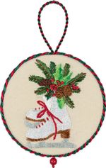 Набор для вышивания нитками Panna, Живая картина новогодняя игрушка Коньки, 8х8 см