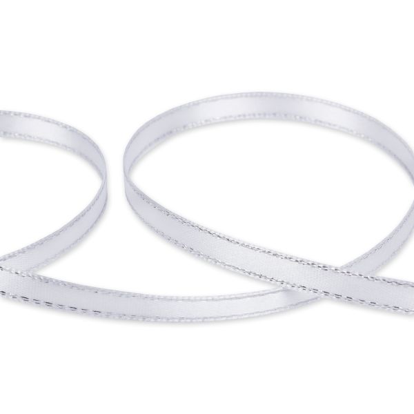 Лента атласная 2-сторонняя с метанитью 6.0 мм / 33±2 метра, №001белый/серебро, Gamma AL-6M