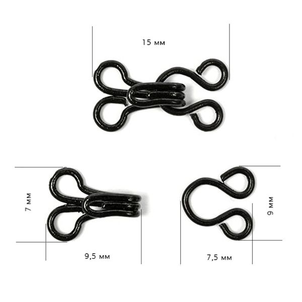 Крючки пришивные 15х9 мм, №2, ТВ-НЕ-А, цв. никель черный уп. 800 шт