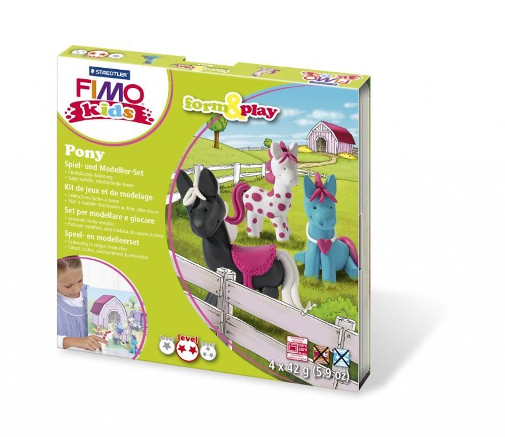 Набор Пони Fimo Kids Form&amp;Play, состоящий из 4-ти блоков по 42 гр, уровень сложности 2, 8034 08 LZ