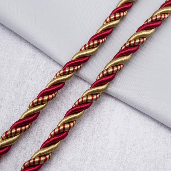 Шнур витой (мебельный) ⌀8.0 мм / 25 метров, 2-цветный, 93274 красный/золото