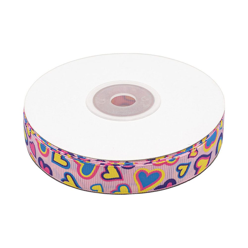 Лента репсовая (в рубчик) Сердца 1,5см*22.86 м (св.розовый)