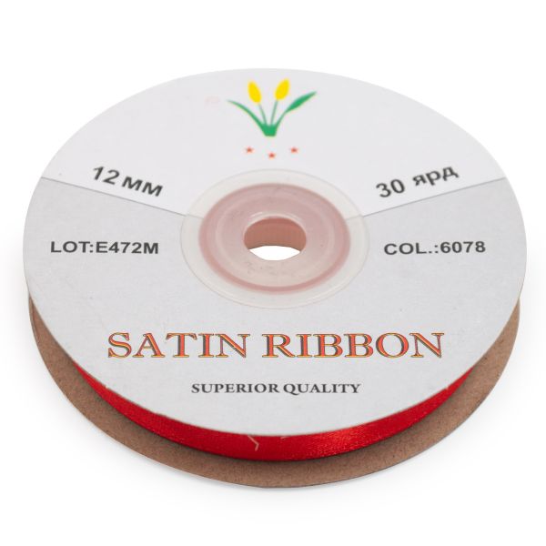 Лента атласная 1-сторонняя 12.0 мм / 27.4±2 метров, 6078 красный 8055 / красный 026, Globus