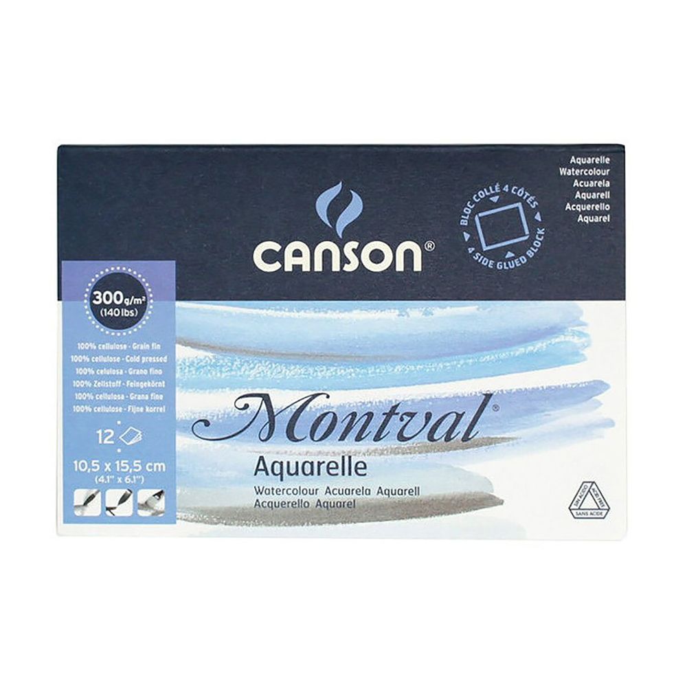 Альбом для акварели 300 г/м², 10.5х15.5 см, склейка с четырех сторон 12 л, мелкозернистая, Canson C200006532
