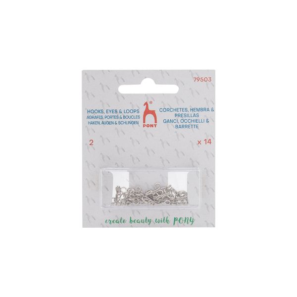 Крючки пришивные 11 мм, 14 шт, с 2 петлями, серебристые, Pony, 79503