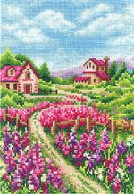 Набор для вышивания нитками Сделай своими руками, Пейзаж с люпинами, 13.5х20 см