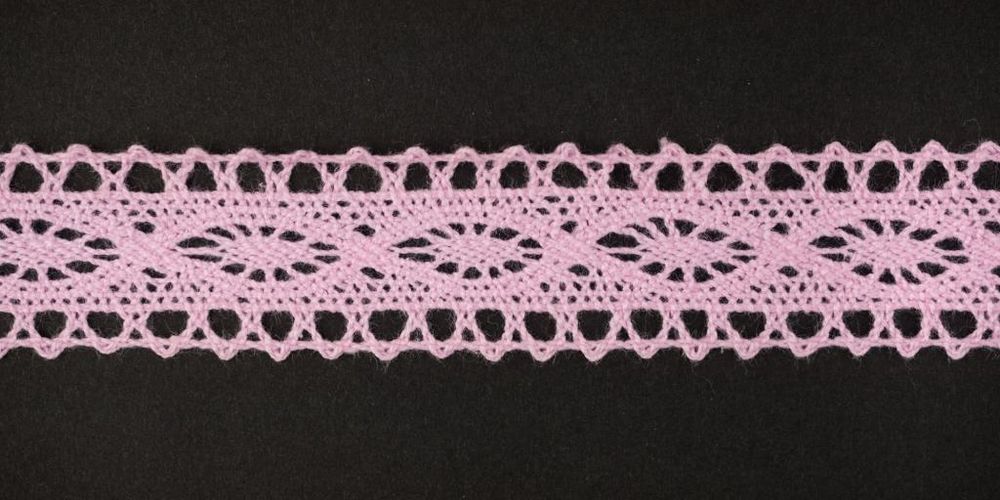 Кружево вязаное (тесьма) 21 мм, цв.св.-розовый, 25м, Alfa, AF-146-020