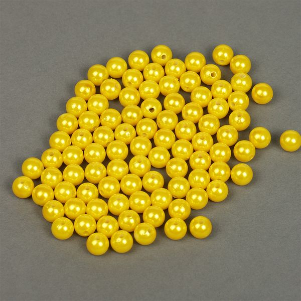 Бусины пластик (перламутр) ⌀10 мм, цв.A08 лимон, уп.50г (96 шт), Magic4Hobby