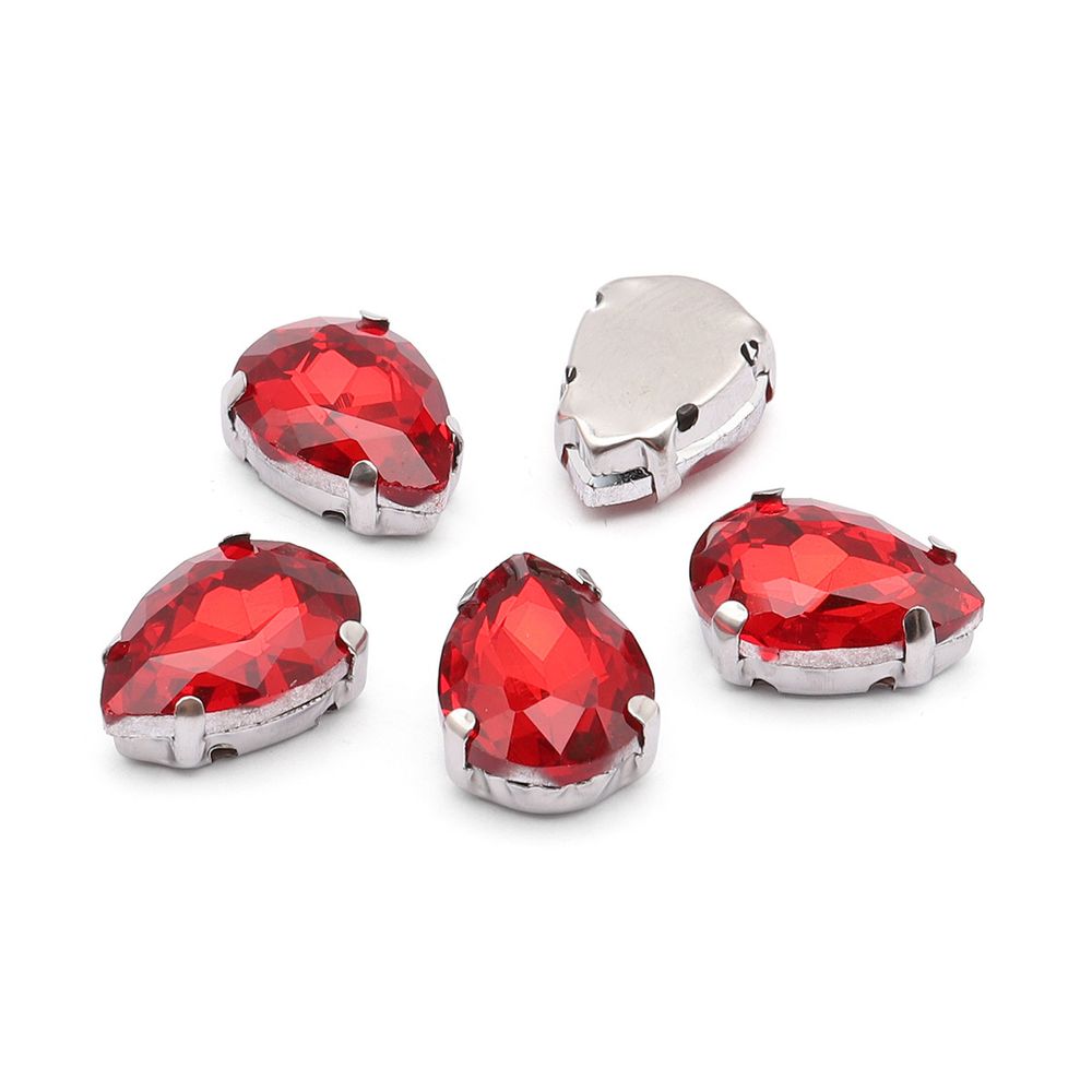 Хрустальные стразы в цапах формы капля, красный 10х14 мм, 5 шт., АЦ007НН1014