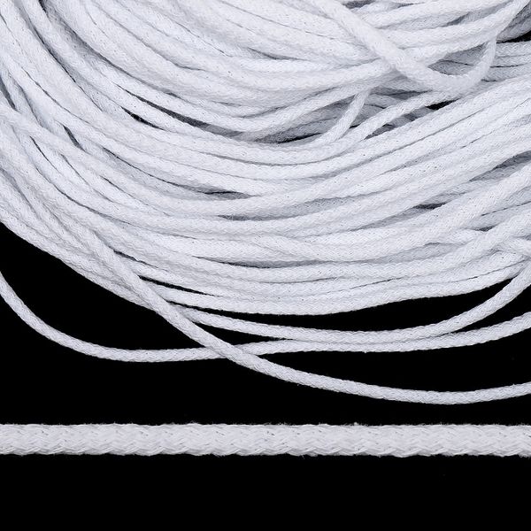 Шнур круглый х/б ⌀5.0 мм / 100 метров, с наполнителем, 001 белый оптик