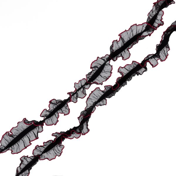 Резинка декоративная с рюшем 18.0 мм / 25 метров, черный/красный, Blitz DT-07