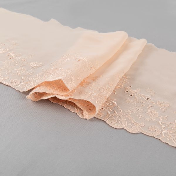 Кружево на сетке (шифон) 190 мм / 10 м, Турция, SF007BP (031) пудровый, Gamma SHKM-19002