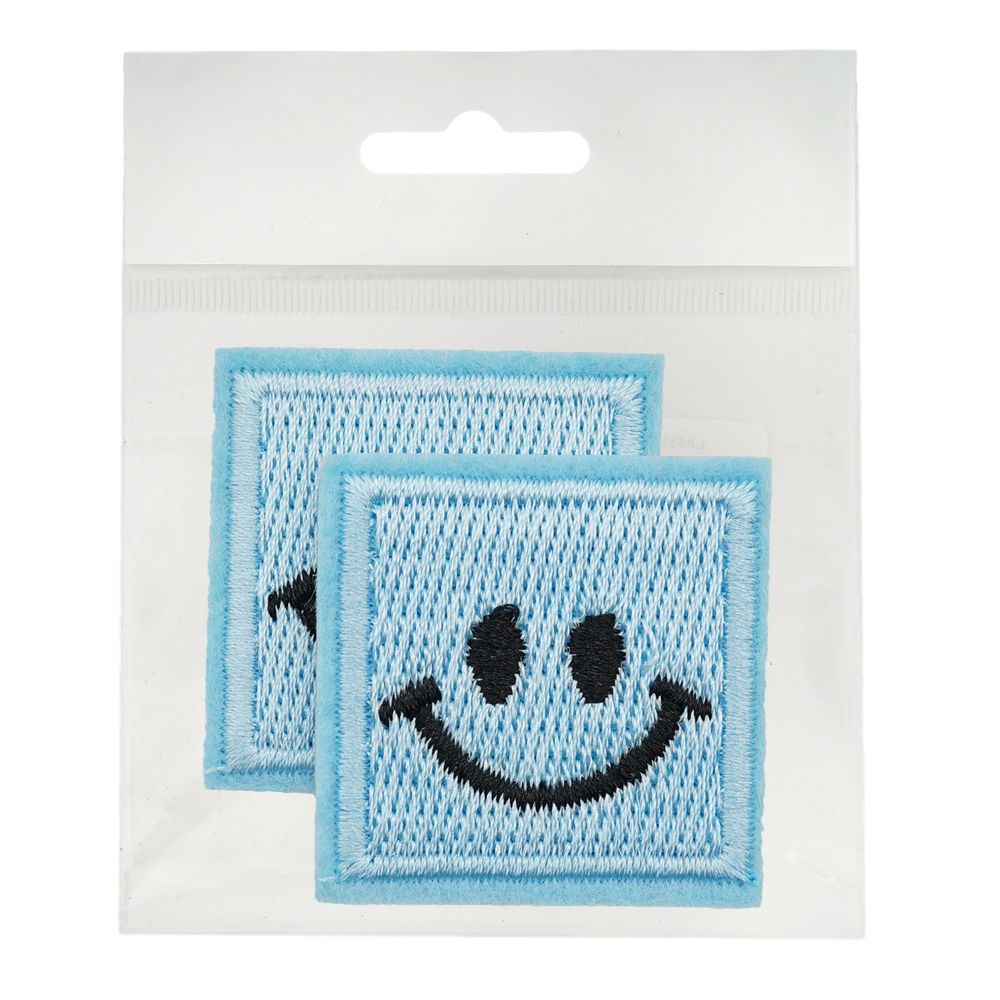 Термоаппликация Кубик с улыбкой 35х35мм (Blue (синий)), 2 шт, LA527