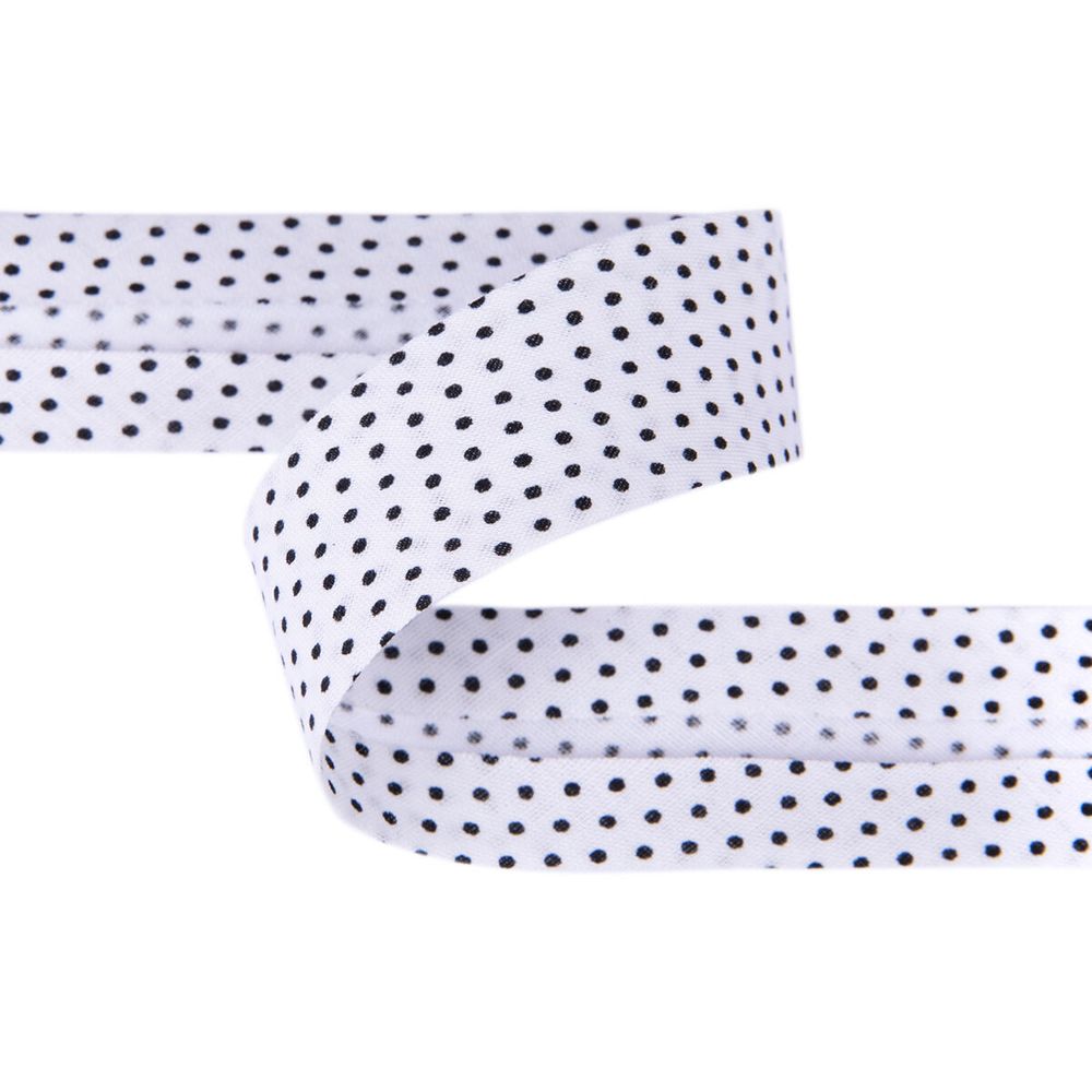 Косая бейка хлопковая 20 мм / 5 шт по 5.4 метра, №001P/113 белый/черный горох, Gamma GBF-20