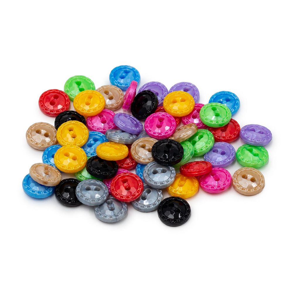 Украшения декоративные пуговицы пластиковые Цветное ассорти, диаметр 11,5 мм, 9 цветов, набор 54 шт
