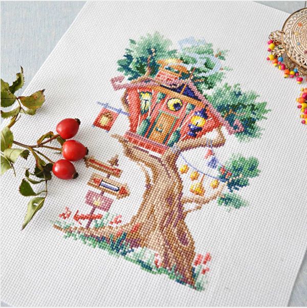 Набор для вышивания нитками Сделай своими руками, Дома на деревьях. Гостевой, 12х18 см