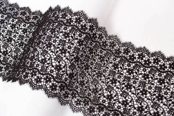 Кружево гипюр (плетёное) широкое 150 мм / 10 м, черный, Gamma GGM-15001