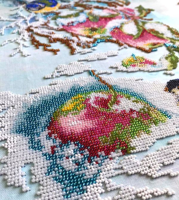 Набор для вышивания бисером Паутинка, Яблочки для синички 28х38 см