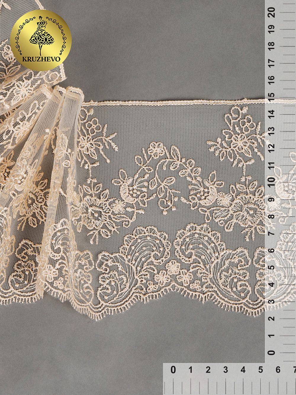 Кружево на сетке 130 мм / 9 метров, TR.BL.40466, бежевый