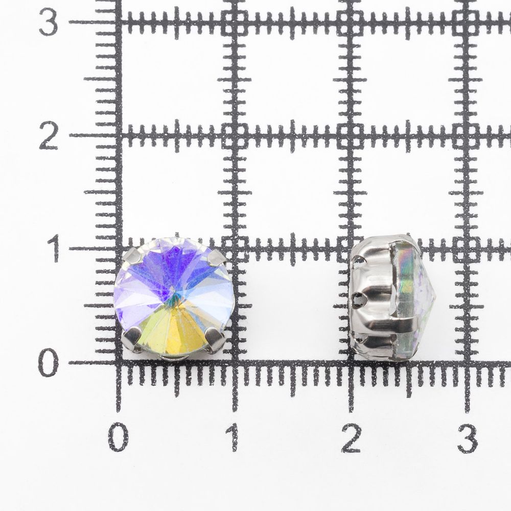 Хрустальные стразы в цапах круглой формы, белый c внутренним AB покрытием 10 мм, 5 шт, Astra&Craft, РЦ003НН10