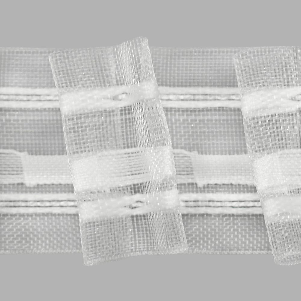 Лента (тесьма) шторная: сборка бантовая (1:2.7) 40 мм / 50 метров, (1 ряд петель, 2 шнура), прозрачный, 0С795ПЭ-Р8275