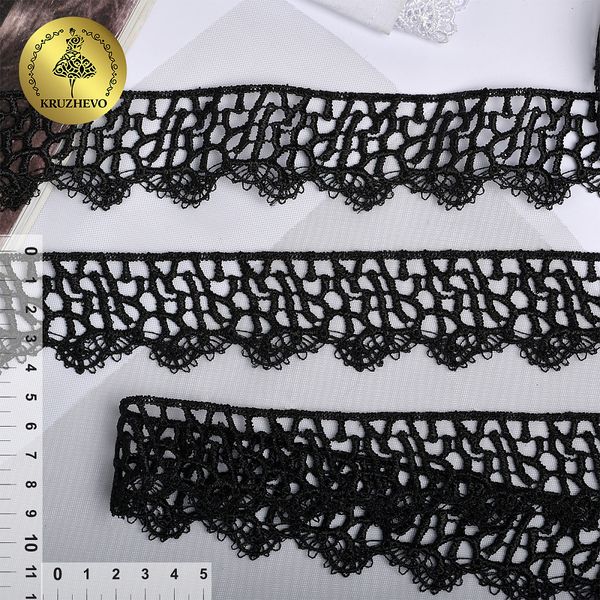 Кружево гипюр (плетёное) 40 мм, диз. 125, цв.04 черный, уп. 9 м, Kruzhevo