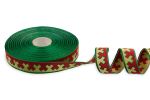Лента (тесьма) жаккардовая 24.0 мм / 25±1 метров, рис.9591, Орнаменты и узоры народов севера, зеленый-красный-желтый, Gamma С3772Г17 рис.9591