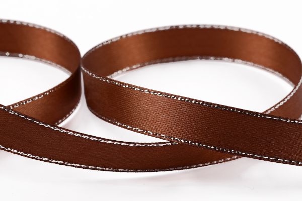 Лента атласная 2-сторонняя с метанитью 12.0 мм / 33±2 метра, 037 коричневый/серебро, Gamma AL-12M