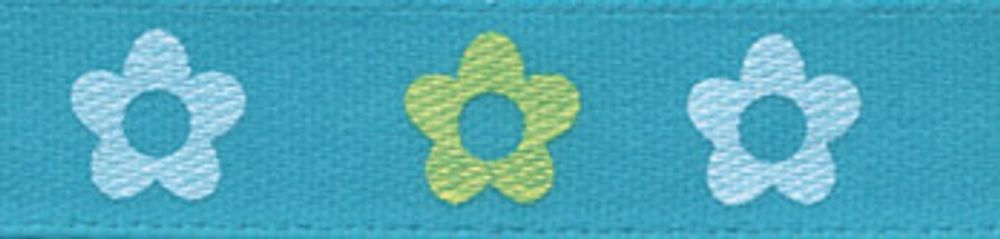 Лента атласная с рисунком 10 мм, 22.8 м, F13/047 цветочки/лазурный, Gamma ALP-102