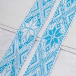Лента (тесьма) жаккардовая 50.0 мм / 25 метров, Славянский орнамент Оберег, рис.9466, белый / голубой, С3775Г17