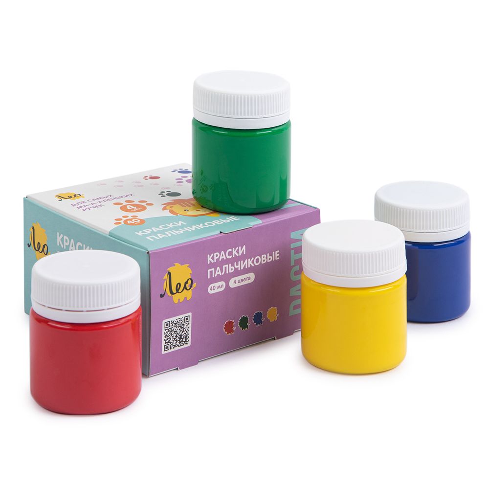Краска пальчиковая Лео Расти набор 4 цв.х40 мл, Лео LGFP-0104