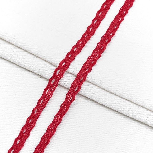 Кружево вязаное (тесьма) 10 мм / 18.2 метра, х/б, красный, А7428