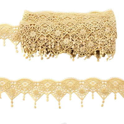 Кружево гипюр (плетёное) 55 мм / 9.14 метра, матовое с подвесками, 406 молочный, 3AR799