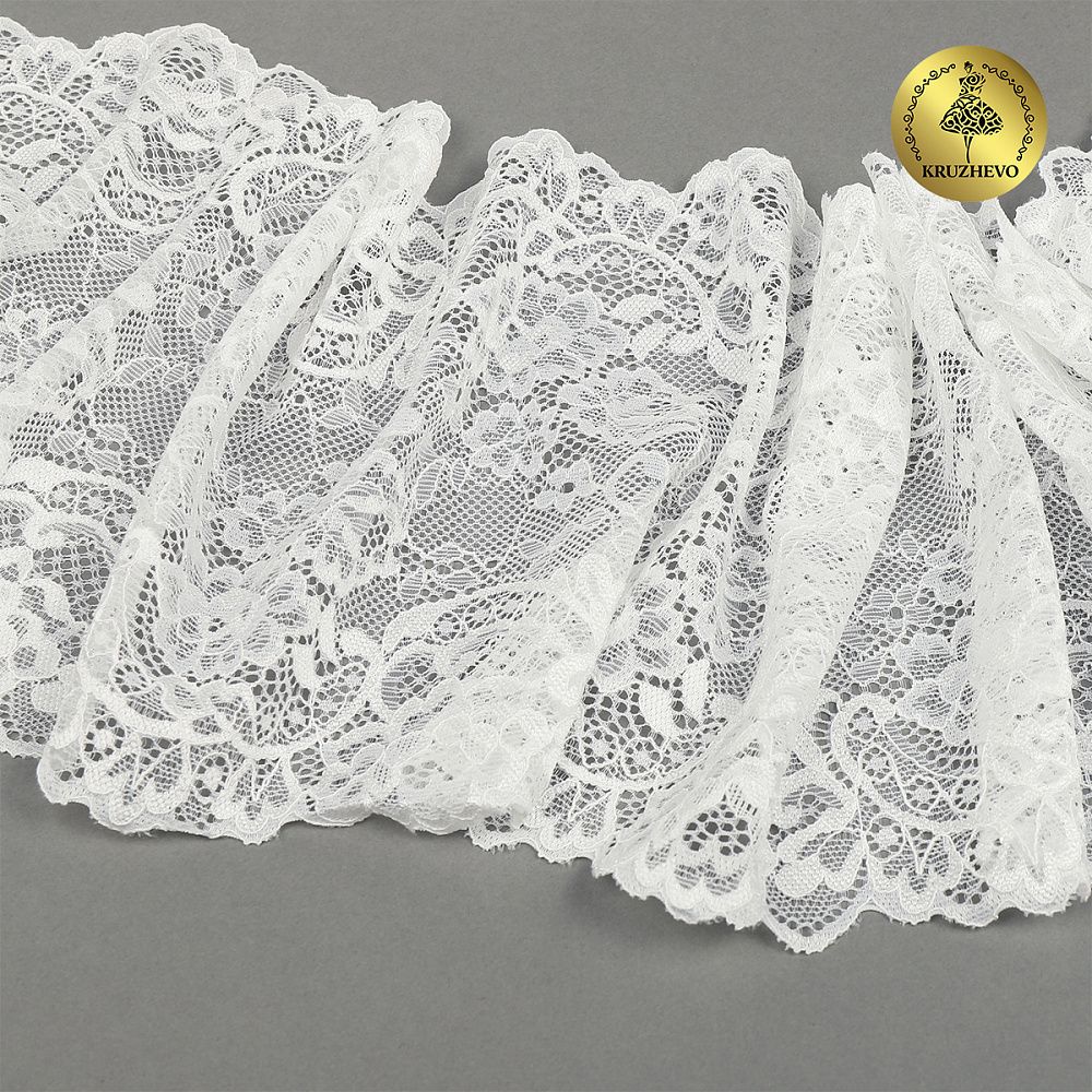 Кружево бельевое эластичное 190 мм / 3 м, 6378, цв.004 белый, Kruzhevo