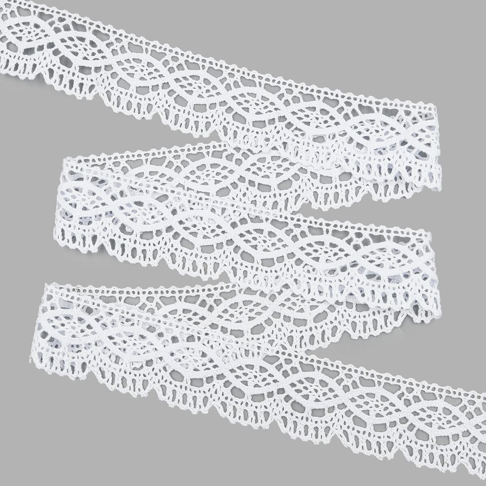 Кружево вязаное (тесьма) 45 мм / 25 м, бел, одностороннее