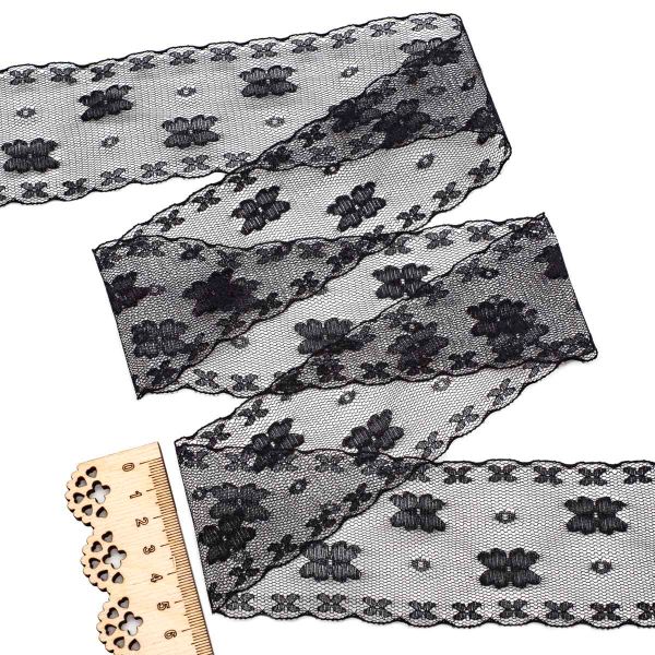 Кружево на сетке 55 мм, 5 м, ±4 см, 0623-1176, черный