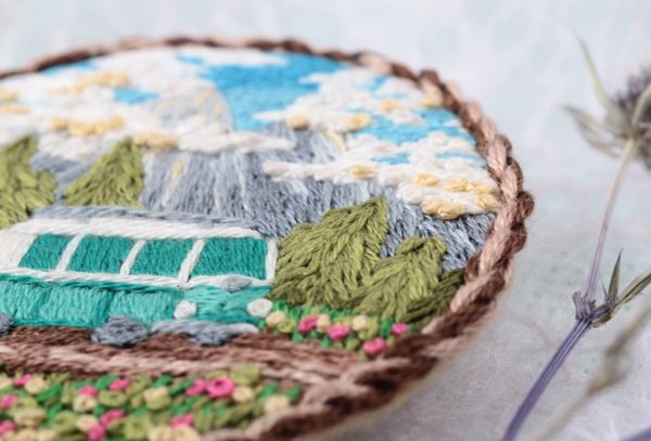 Набор для вышивания нитками Panna, Живая картина. Брошь. Путешествие на колесах, 5.5x5.5 см