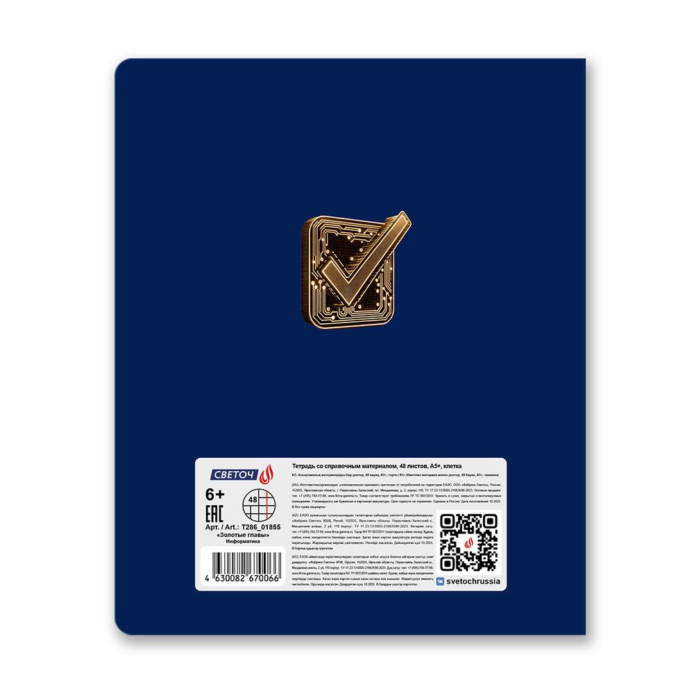 Тетрадь со справочным материалом Золотые главы, тисн.золот.фольгой, A5 48 л. на скобе 65 г/м², белизна 100% 10 шт клетка, 01855 Золотые главы Информатика, Светоч Т286