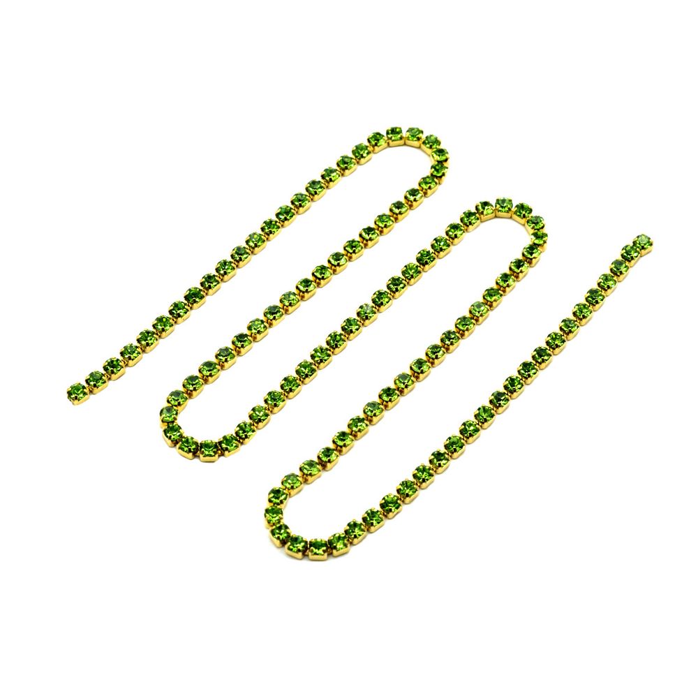 Стразовые цепочки (золото), цвет: зеленый, размер 2 мм, 30 см/упак., ЦС009ЗЦ2