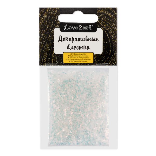 Блестки декоративные 1 мм, 25 г (5х5 г), 4.5 мл, 11 белый с голубым отливом/white with blue tint, Love2art GLIS-01