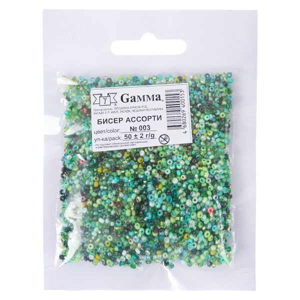 Бисер Чехия ассорти 50 г, №003 зеленый микс, Preciosa