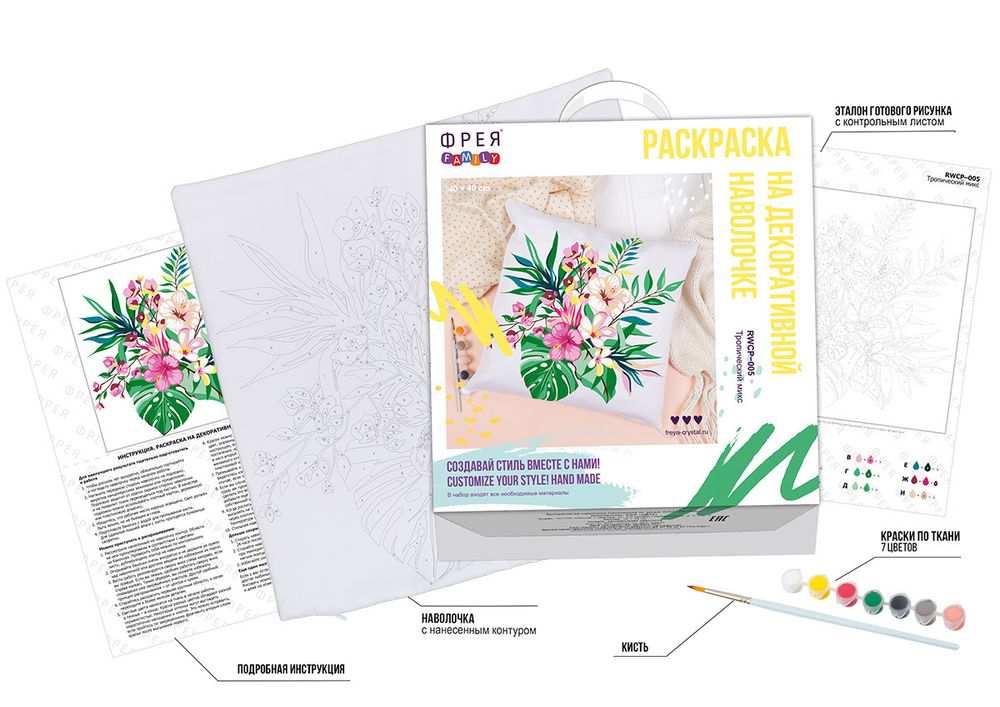 Раскраска на сумке Фрея, раскраска на наволочке Тропический микс, 40х40 см