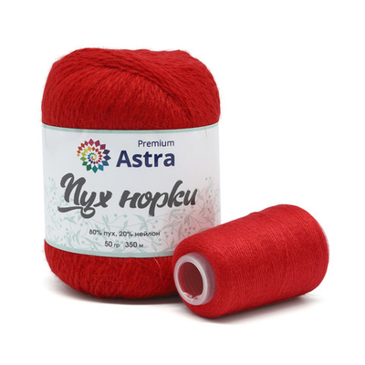Пряжа Astra Premium (Астра Премиум) Пух норки / уп.1 мот. по 50 г, 290 м, 010 ярко-красный